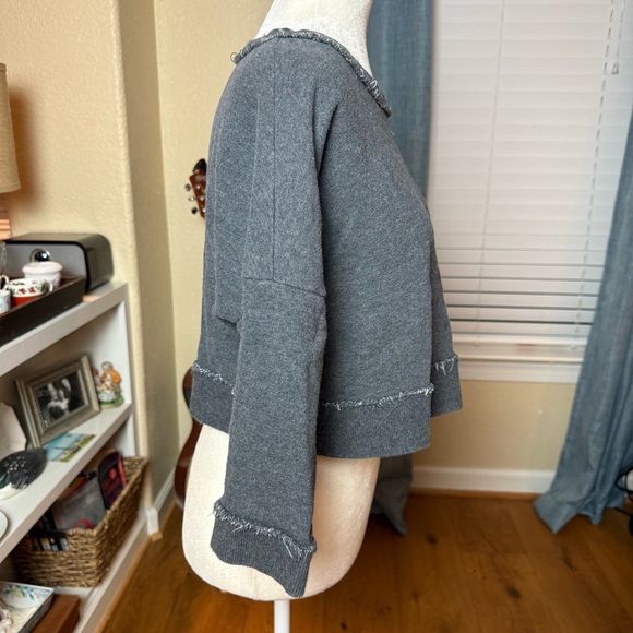 Derek Lam 10 Crosby Gray Cropped Frayed Sweatshirt Sz 2 - Picture 4 of 7